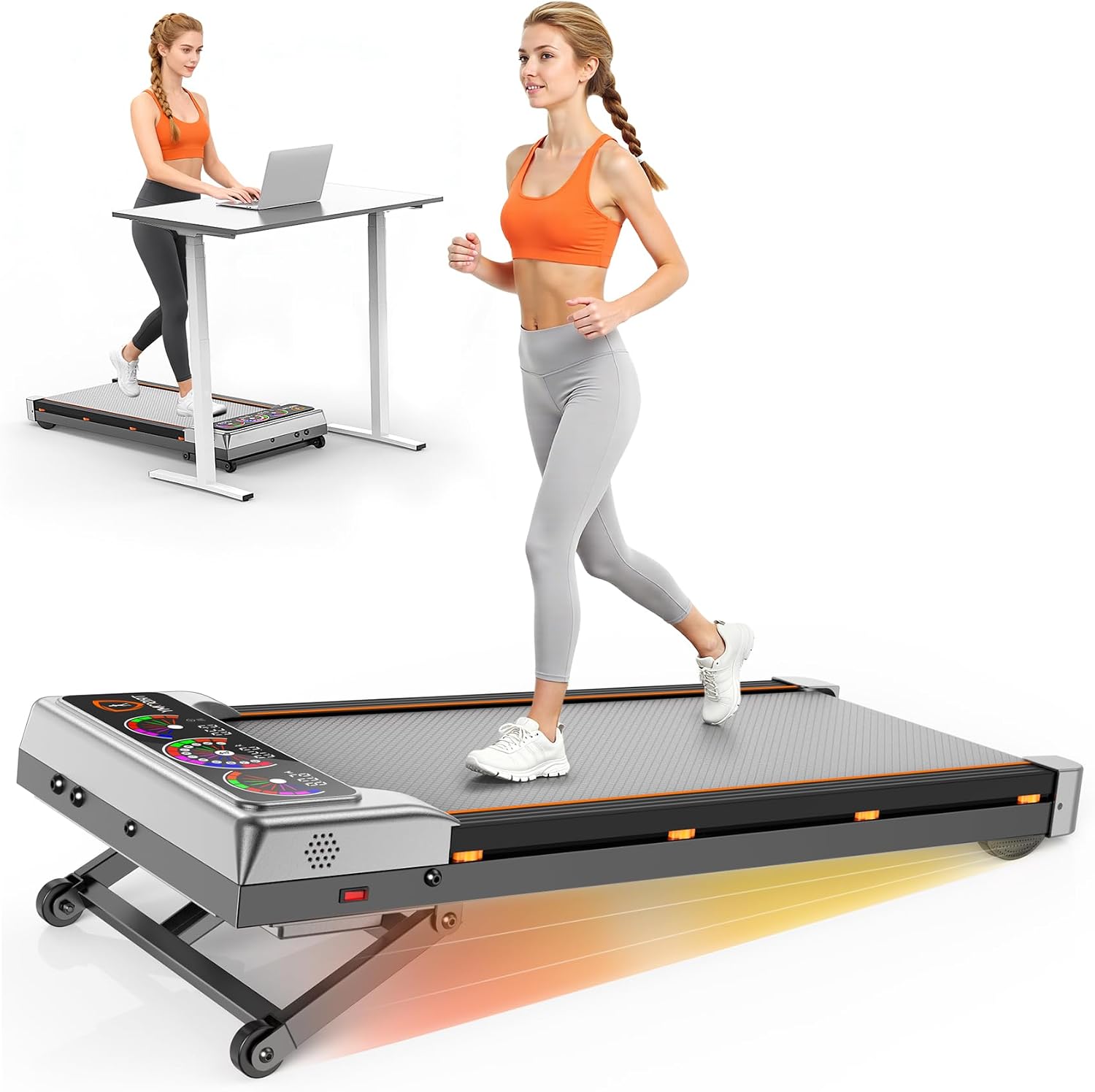 Walking Pad Treadmill with 15% 12-Level Incline &amp; UI Screen, Trisomy 3.5HP Foldable Under Desk Treadmill with Bluetooth Speaker, Portable Treadmills for Home Office 450LBS, Remote, RGB Light