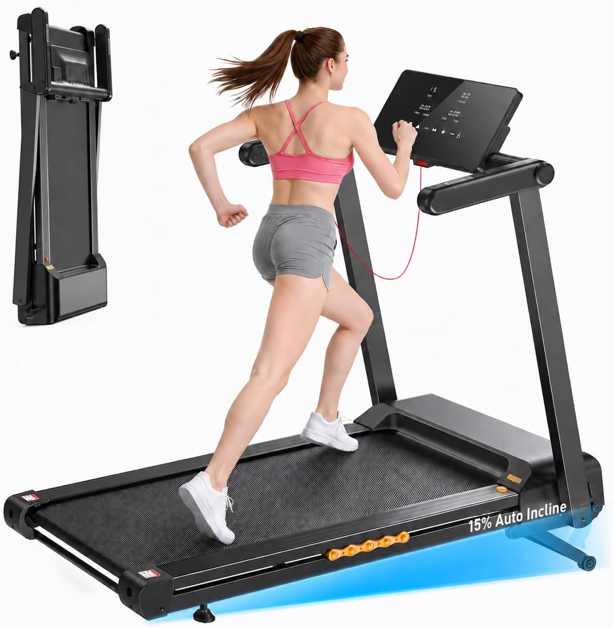 JAGJOG Foldable Treadmill, 15% Auto Incline, 300 lb, 8.8MPH, Heart Rate | Quiet...