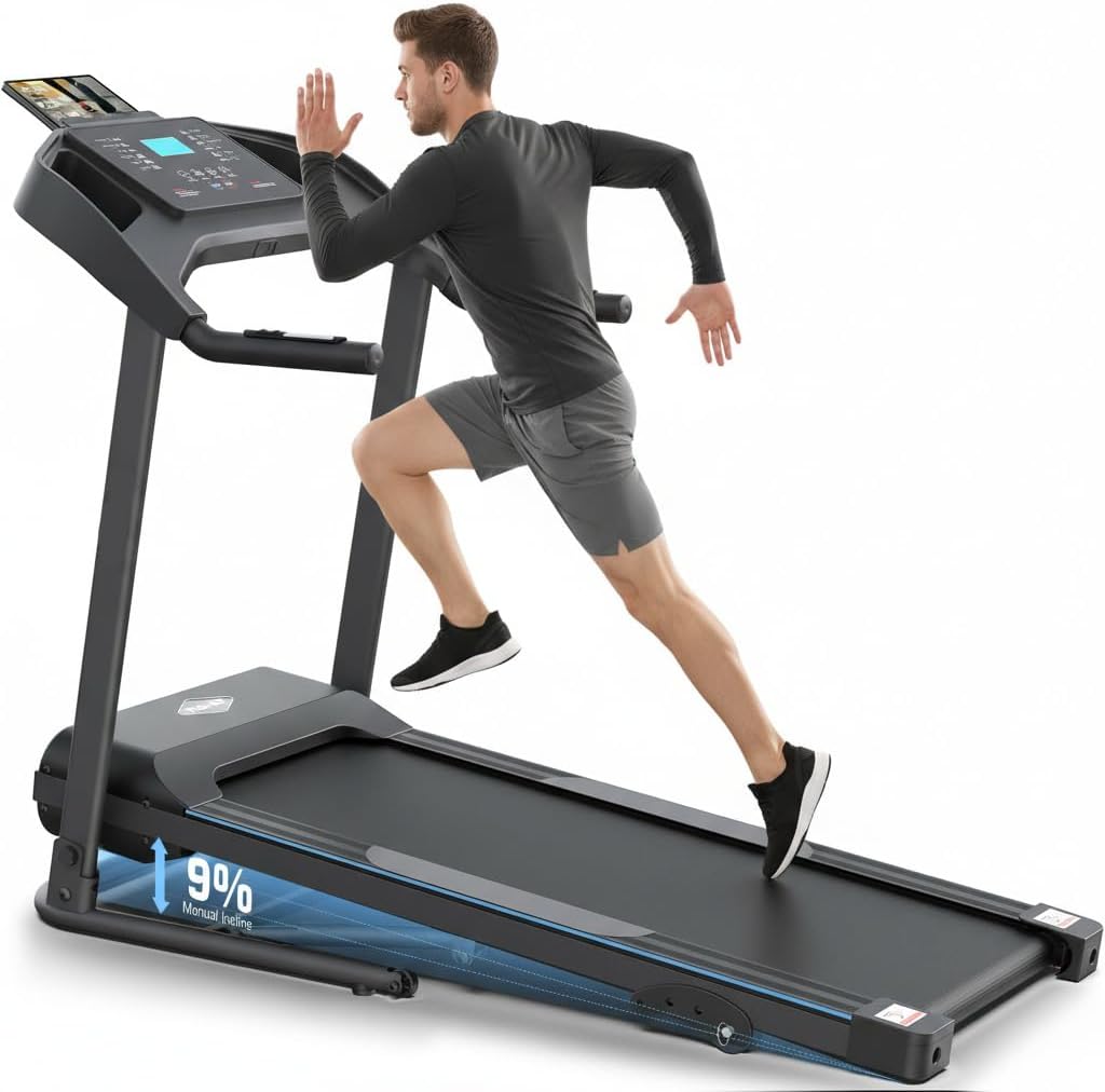 ANCHEER Folding Treadmill, 3.5HP &amp; 3-Level Incline, Space-Saving Design